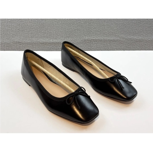 J. Crew Shoes - J Crew Quinn square-toe ballet flats in leather Black Size 8